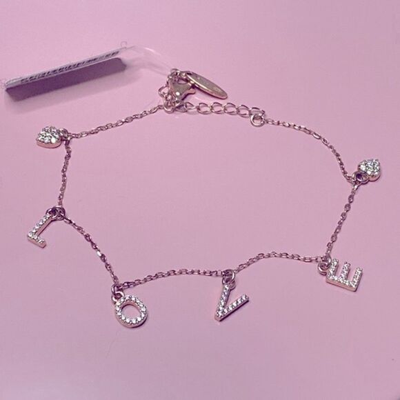 💛 NWT 925 Rose Gold Vermeil CZ Love Heart Charm Bracelet - Picture 2 of 7